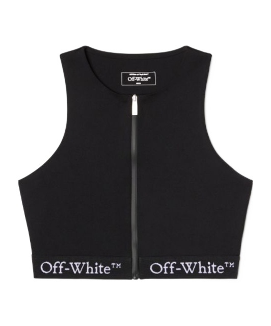Off-white Fitted Black Top With Front Zip And Logo Underband In Black