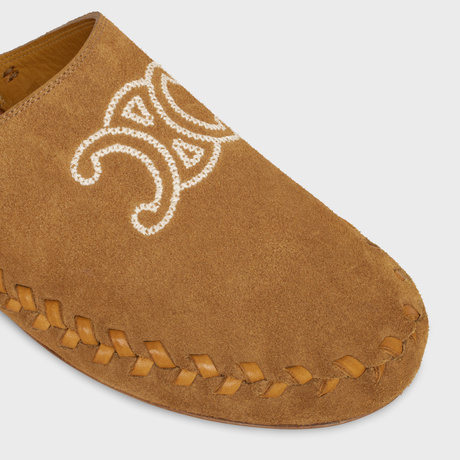 Celine Marlou Triomphe Mule In Suede Calfskin In Brown