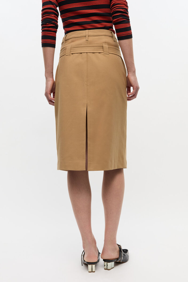 Ganni Camel-colored Cotton Utilitarian Midi Skirt
