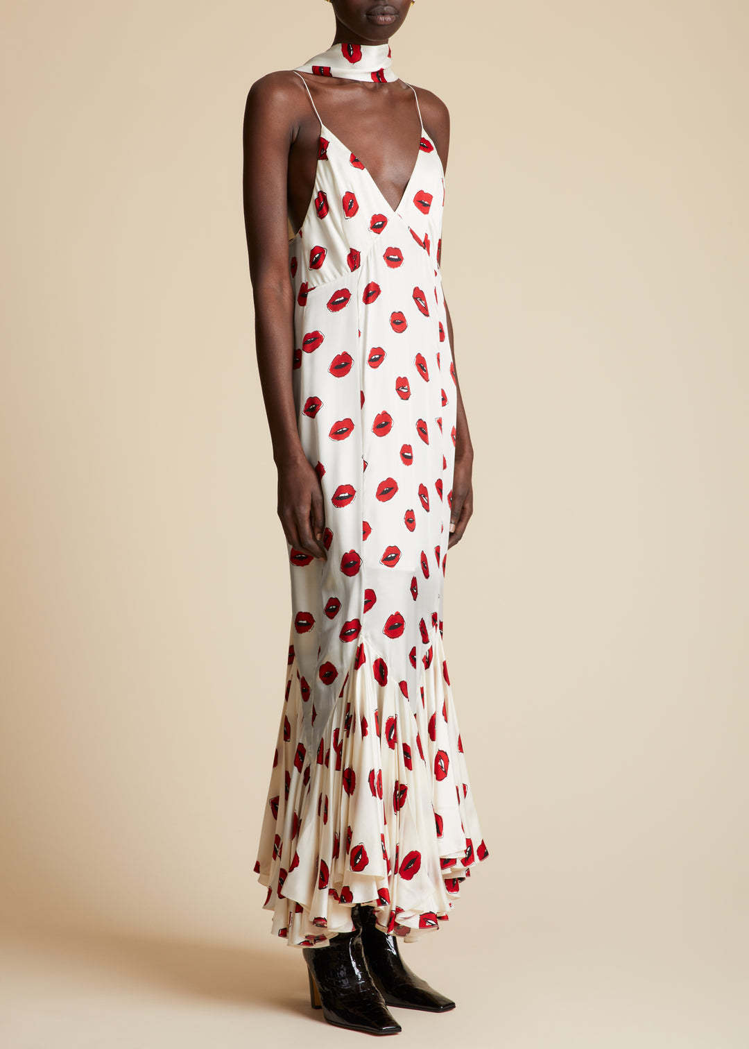 Khaite Candita Scarf-detailed Printed Twill Maxi Dress In White