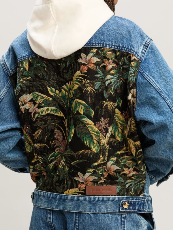 Palm Angels Printed Denim Jacket In Blue