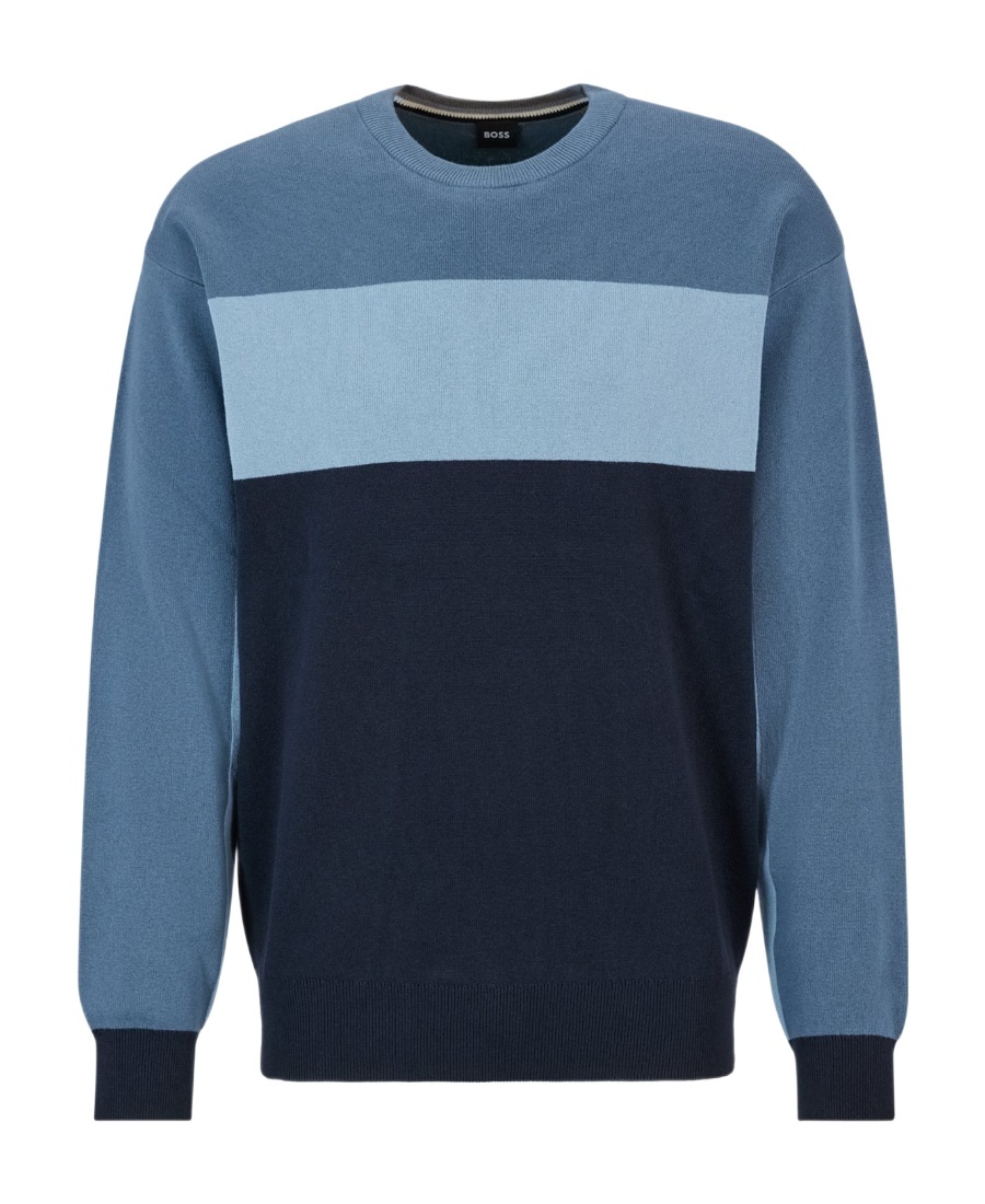 Hugo Boss Colour-block Knitted Sweater In Blue