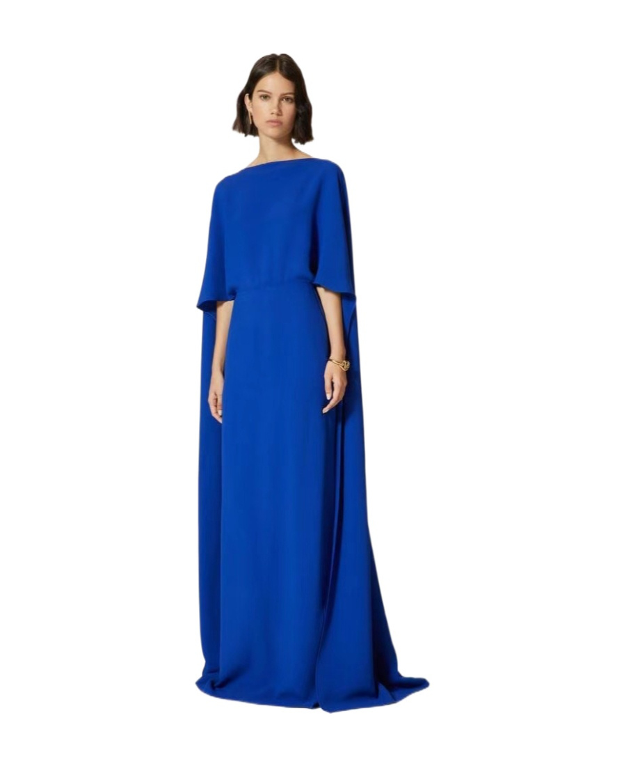 Valentino Cape-style Silk Gown In Blue