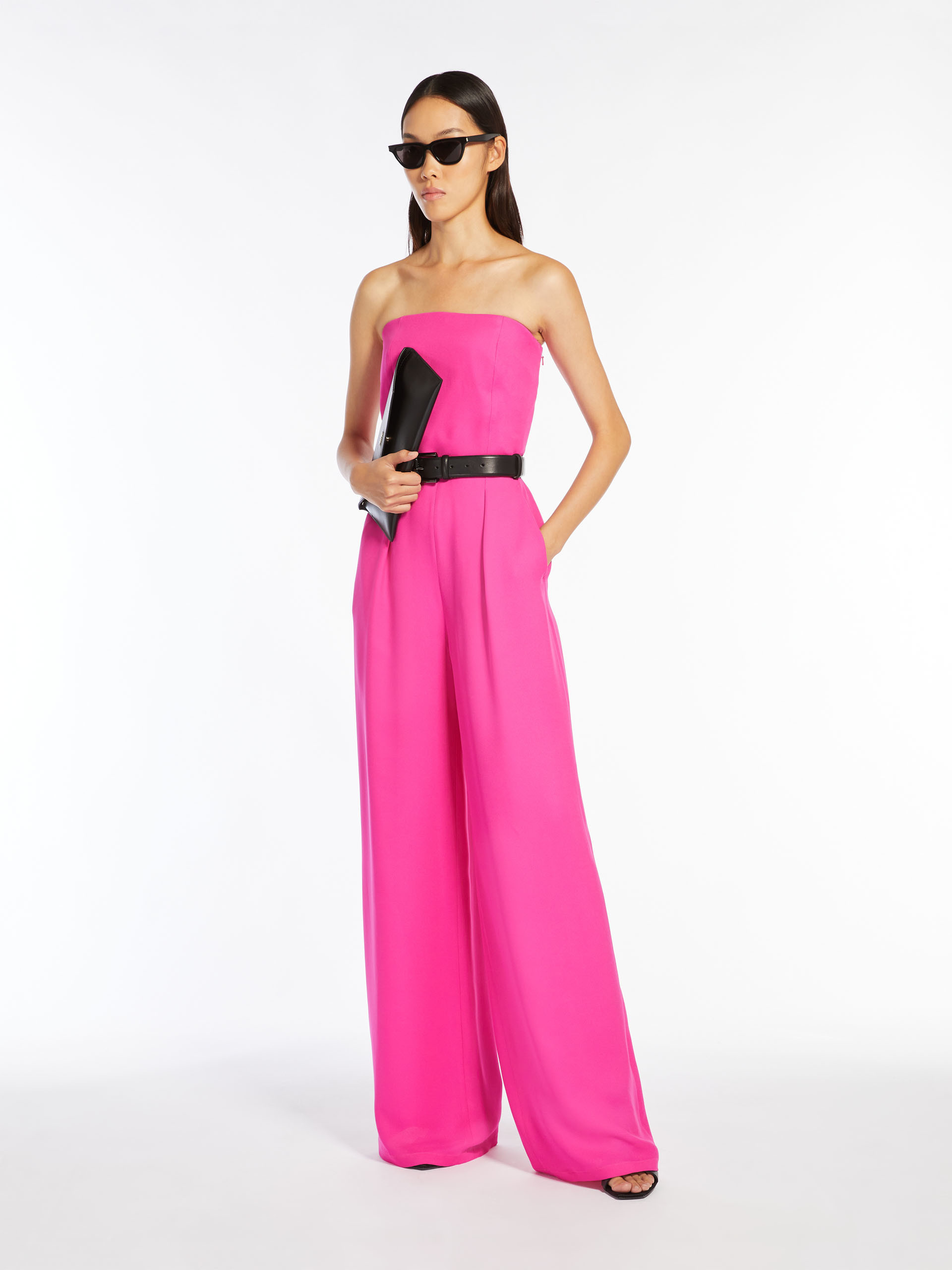 Max Mara Studio Strapless Belted Jumpsuit In Pink
