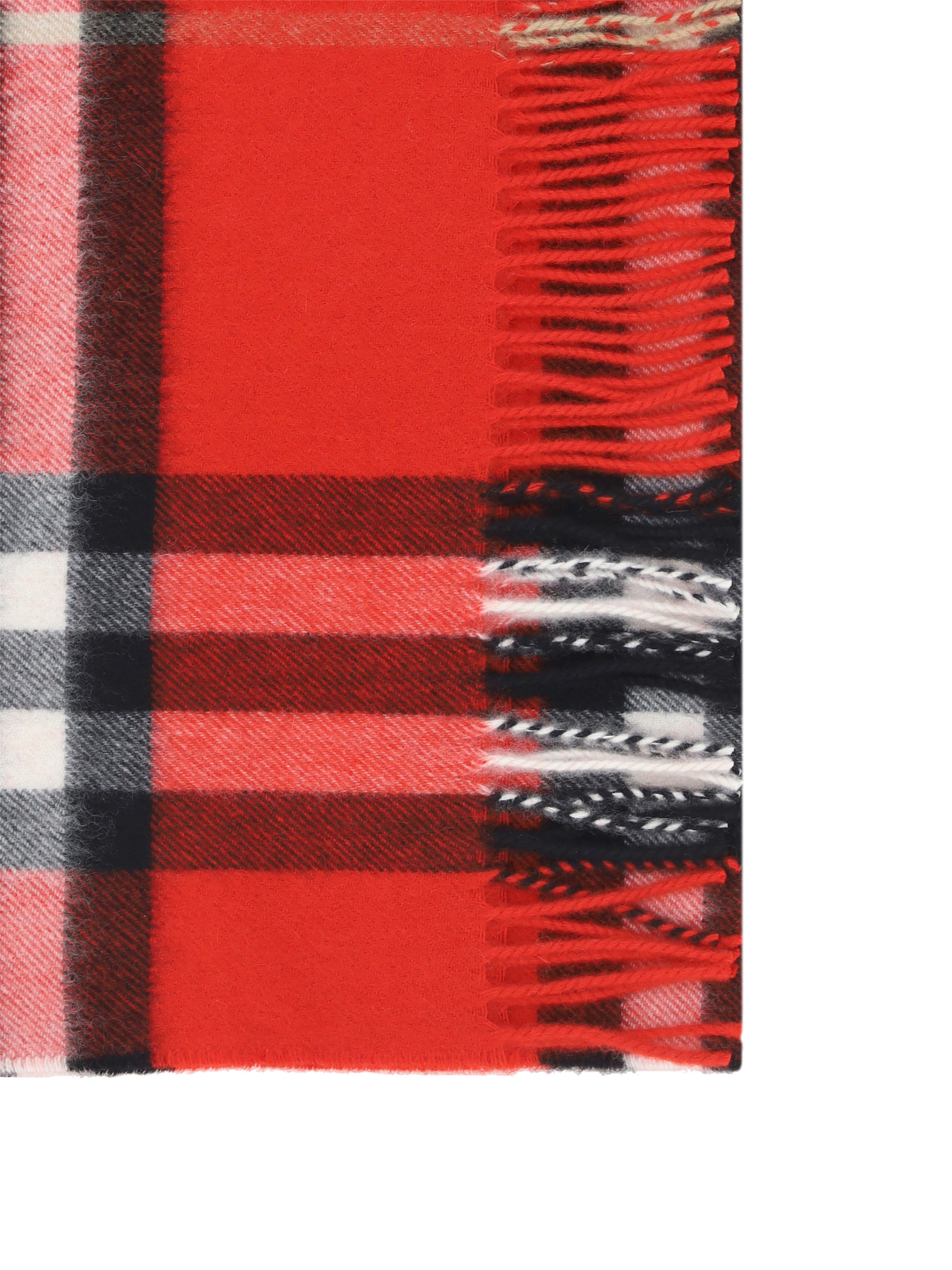 Burberry Cashmere Scarf With Fringed Hem And Plaid Pattern In Red