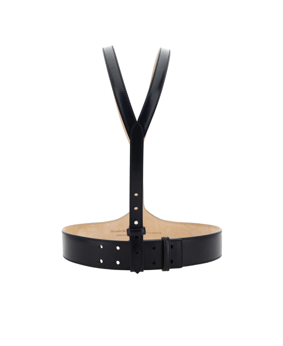 Alexander Mcqueen Y-shaped Leather Braces With Logo In Black