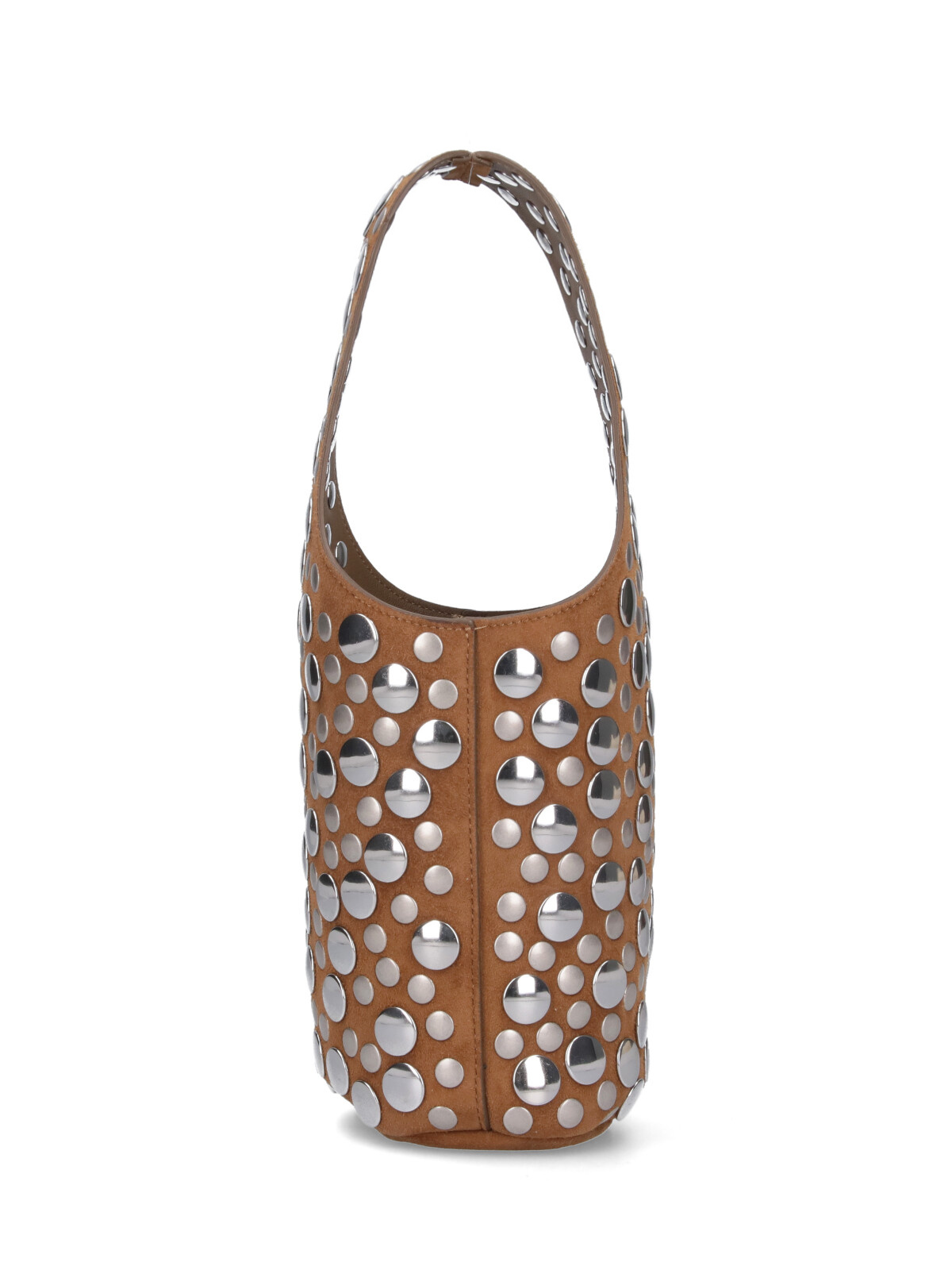 Khaite Livia Studded Suede Bucket Bag In Brown