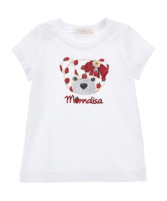 Monnalisa Rhinestone Teddy Bear T-shirt In White