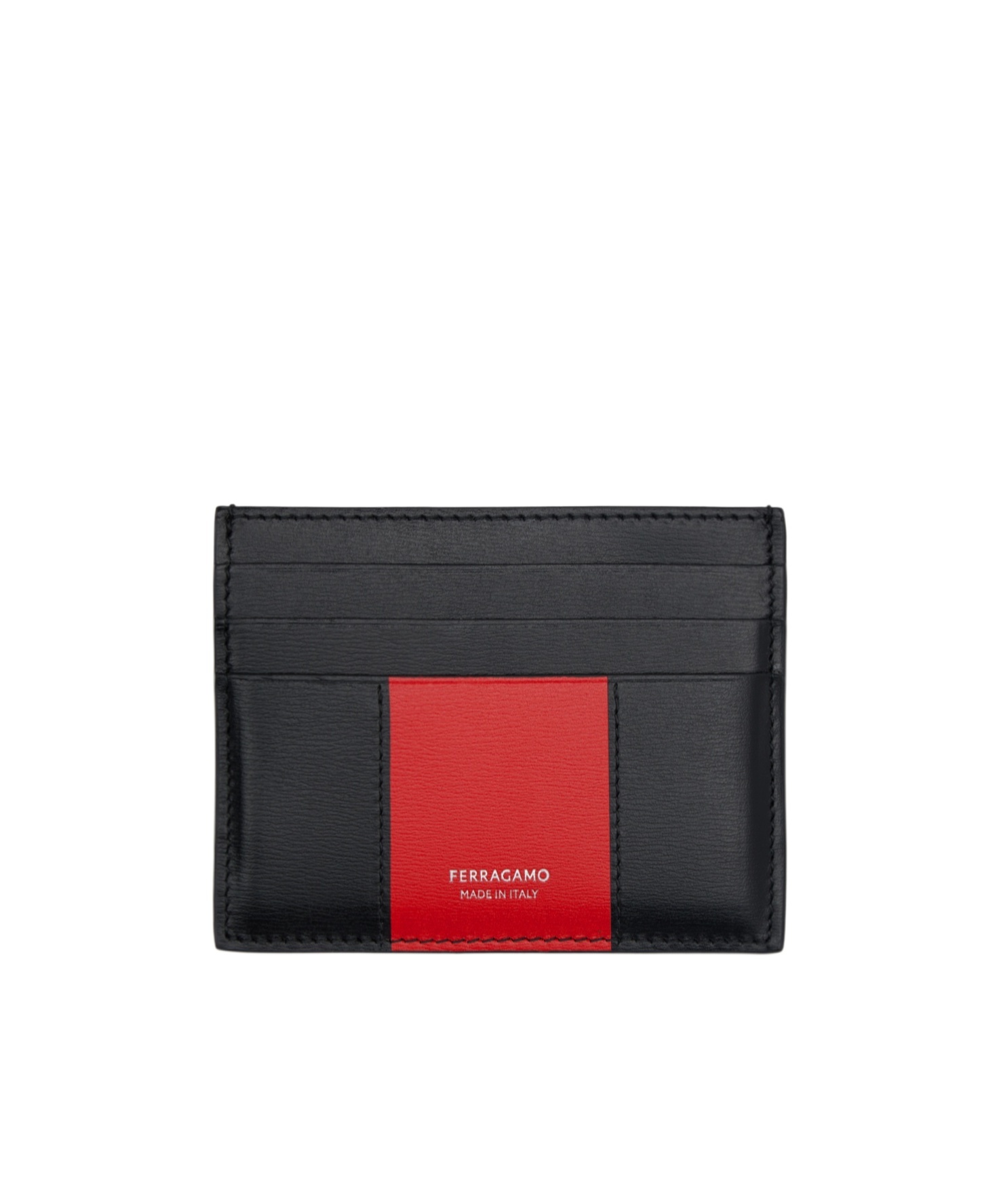 Ferragamo Bicolor Card Holder In Flame Red/black