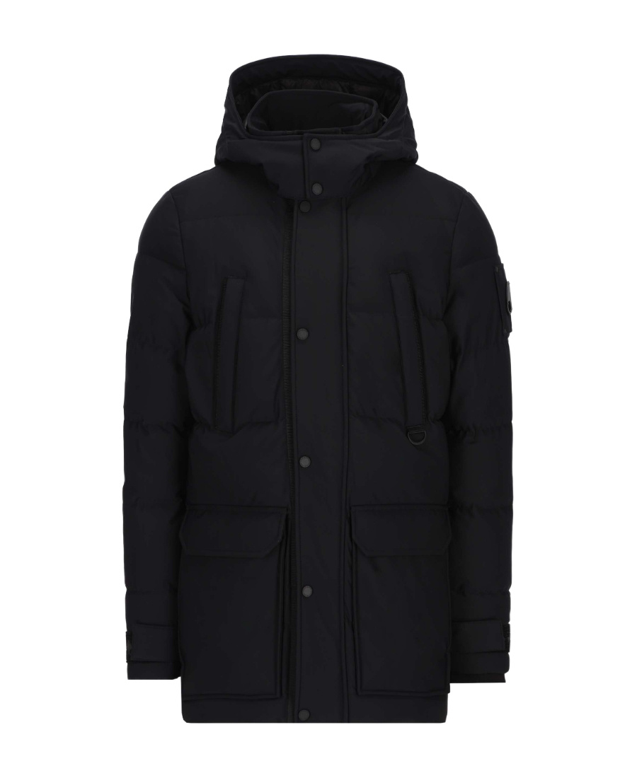 Moose Knuckles Logo Long-sleeved Down Jacket In Black