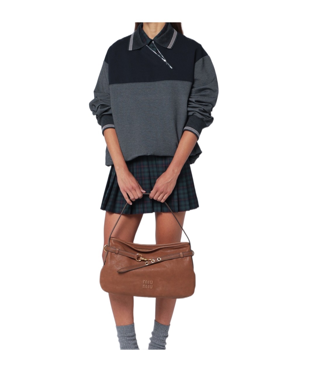 Miu Miu Womens Antracite Blu Asymmetric Jersey Polo Jacket Xs In Gray