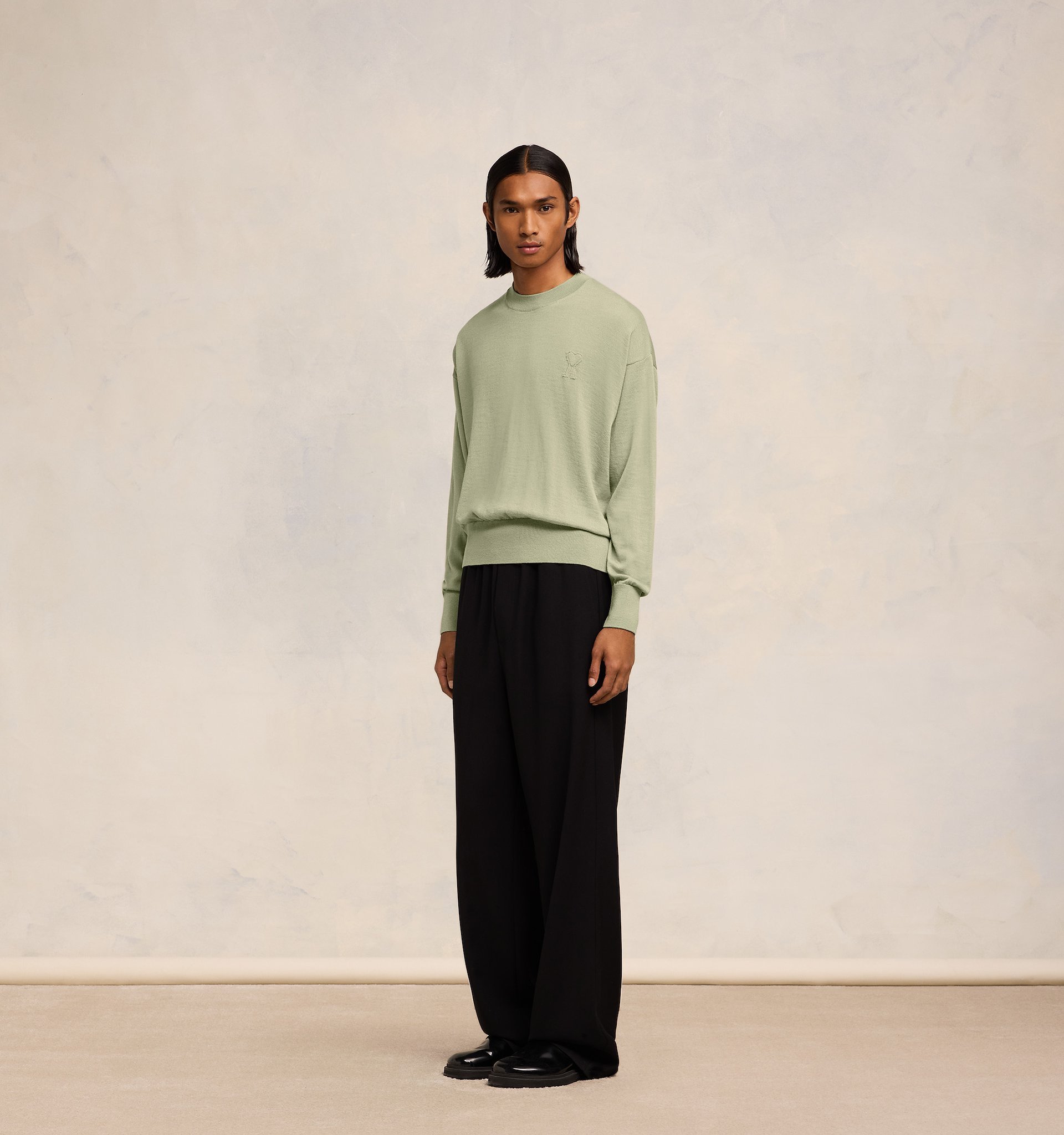 Ami Alexandre Mattiussi Embroidered Wool Sweater In Nude