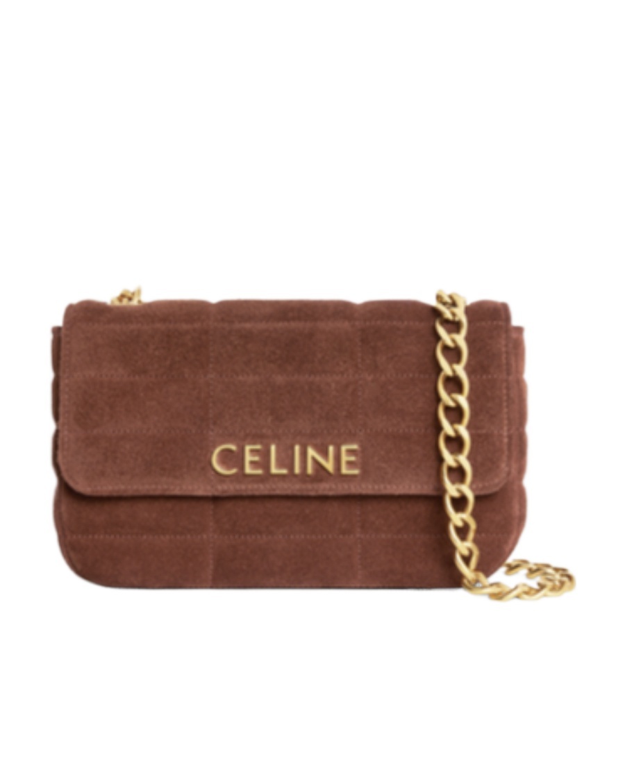 Celine Logo Monochrome Matelasse Shoulder Bag In Brown