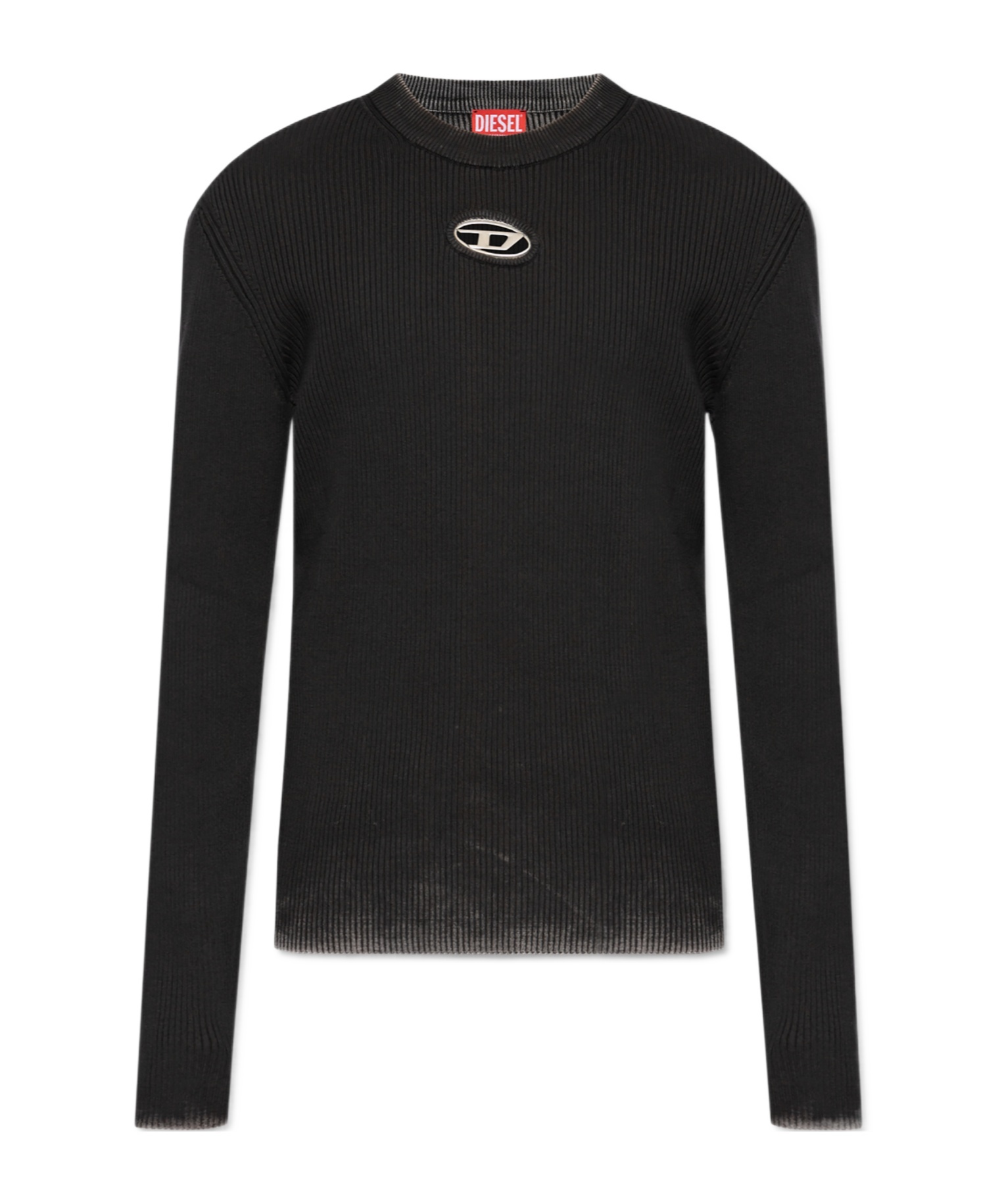 Shop Diesel Appliqué-logo Ribbed Top In Black