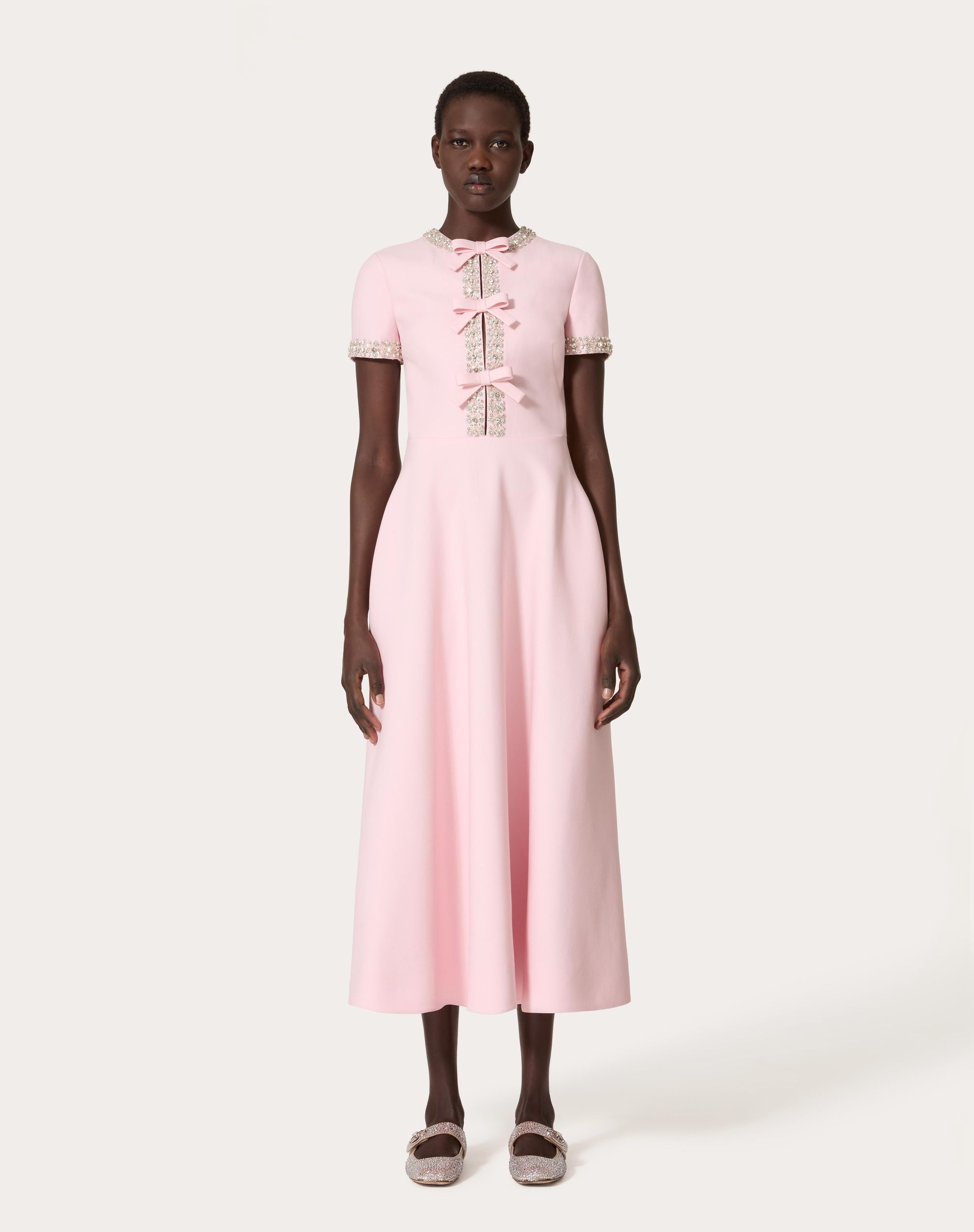 Valentino Midikleid Aus Crepe Couture Mit Stickerei Frau Comfit 50 In Pink