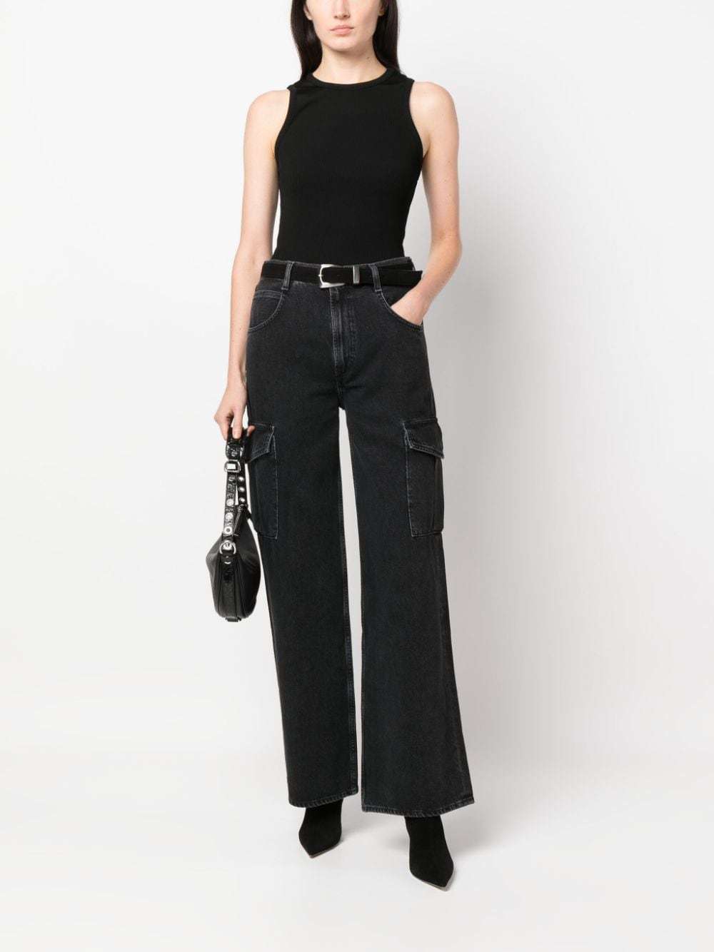 Agolde Wide-leg Cargo Jeans Featuring Belt Loops In Black