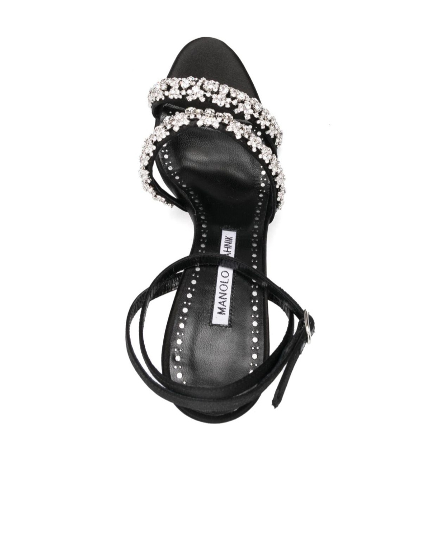 Manolo Blahnik 105mm Crystal-embellished Leather Sandals In Black