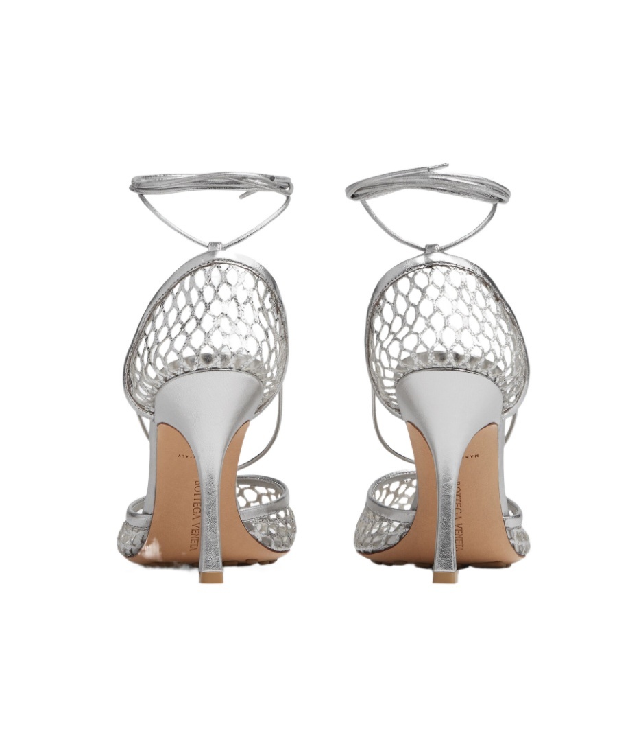 Bottega Veneta Stretch Metallic Leather Sandals In White