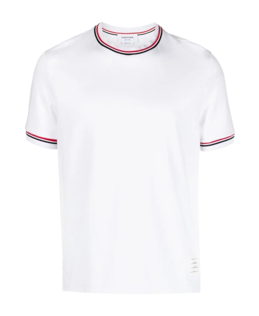 Thom Browne White Crewneck T-shirt With Rwb Detail On Neck And Sleeve In White