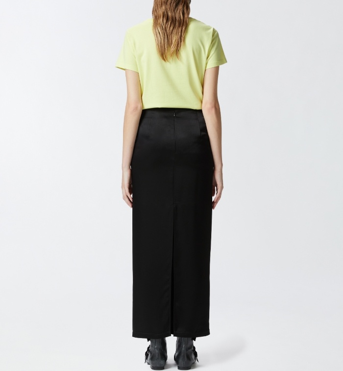 Pinko Long Satin Skirt With Rear Slit In Black