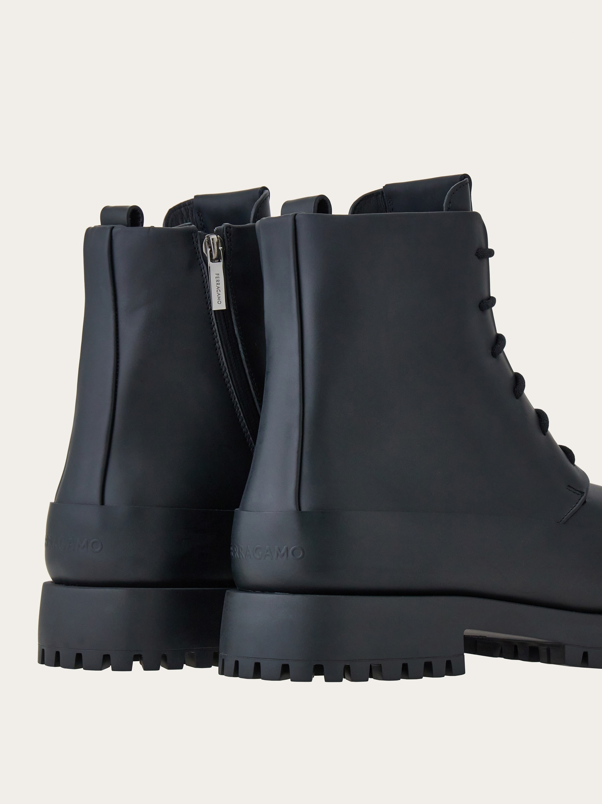 Ferragamo Salvatore Round-toe Tank-sole Ankle Boots In Black