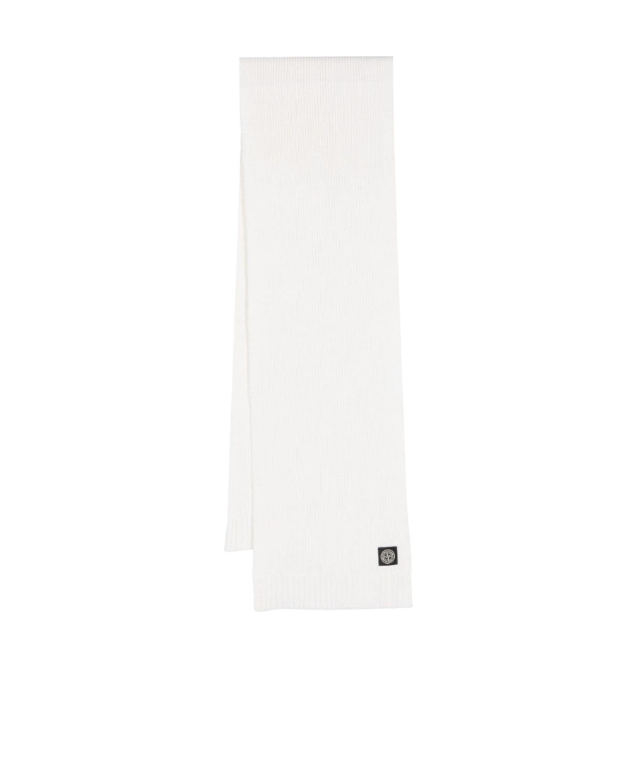 Stone Island Compass-patch Ribbed-knit Scarf In White