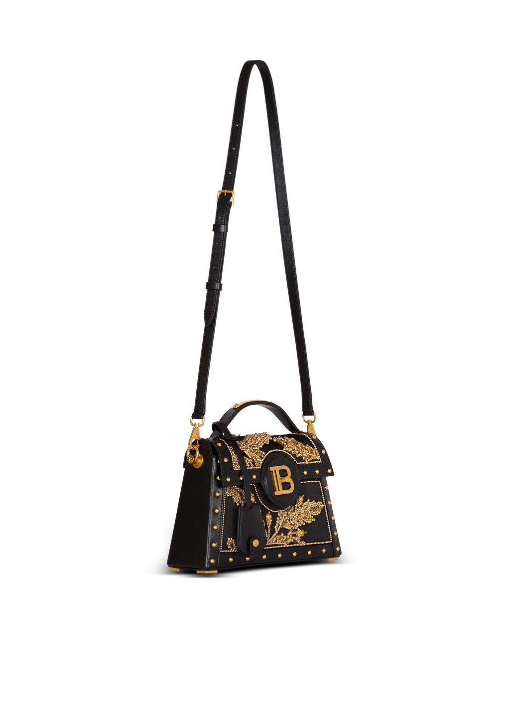 Balmain B-buzz Dynasty Bag In Embroidered Satin In Black