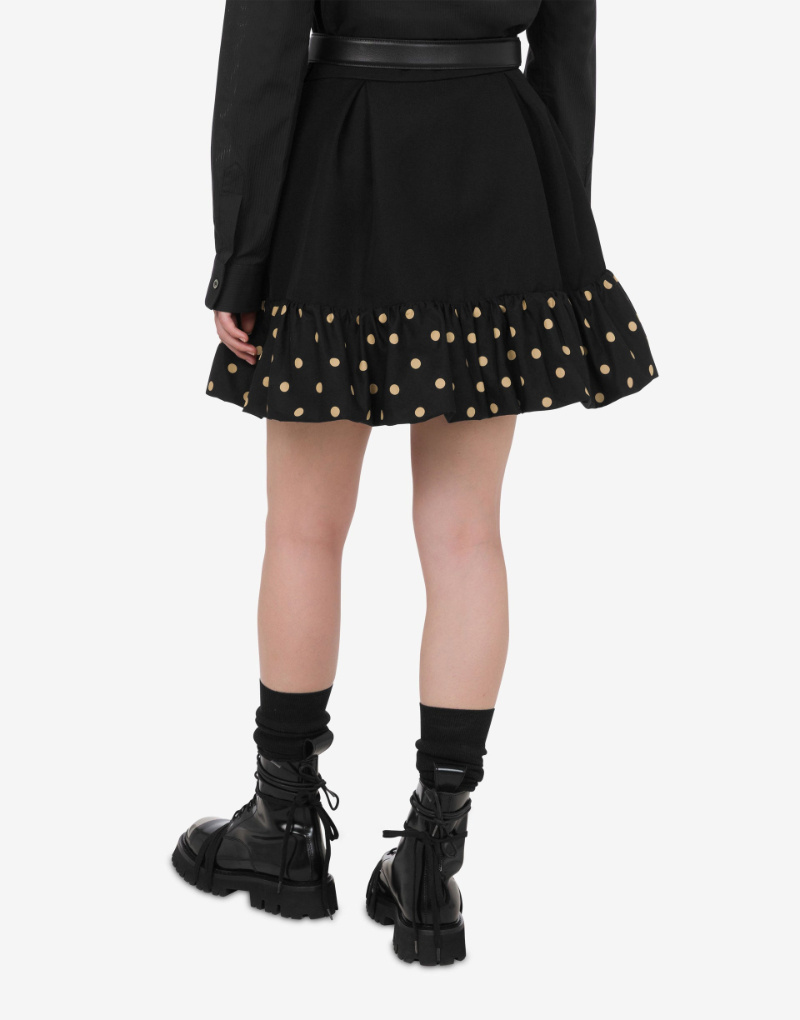 Moschino Polka Dots Wool Blend Diagonal Miniskirt In Black