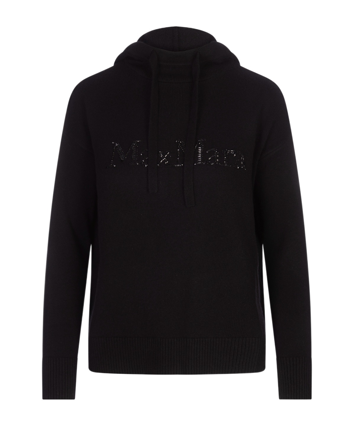 Shop Max Mara 's Logo Embellished Knitted Hoodie In Black