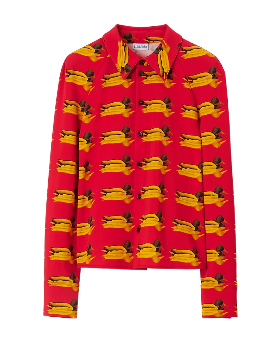Shop Burberry Monogram-pattern Spread-collar Shirt In Red