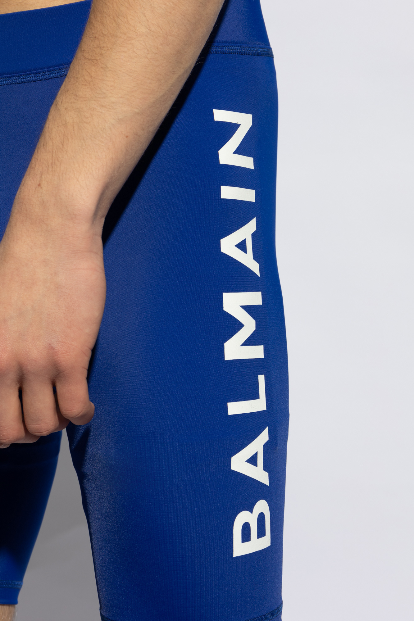 Shop Balmain Logo-print Swim Shorts In Blue