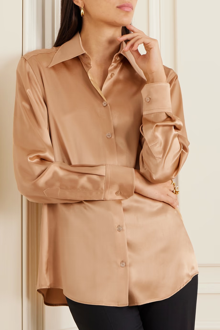 Dolce & Gabbana Satin-finish Silk Shirt In Nude
