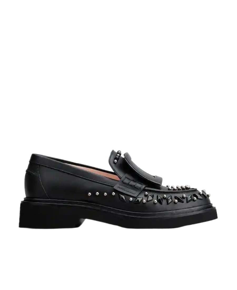 Roger Vivier Viv' Rangers Studs Lacquered Buckle Loafers In Black