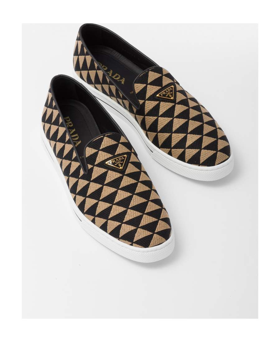 Prada Symbole Triangle-logo Loafers In Black/beige