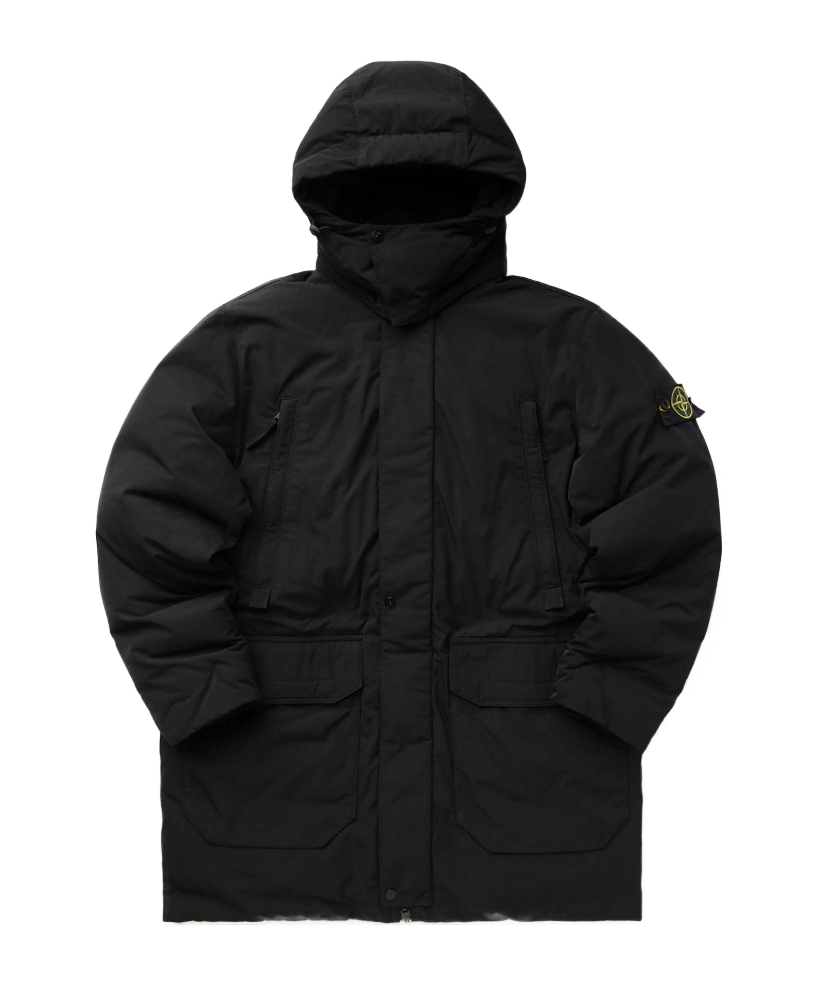 Stone Island Micro Twill Hooded Coat In Black
