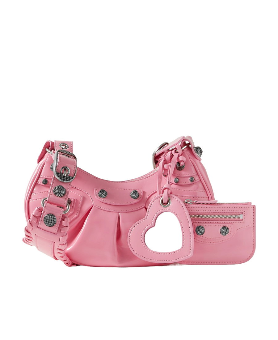 Balenciaga Green Leather Shoulder Handbag With Magnetic Closure And Metal Details In Pink