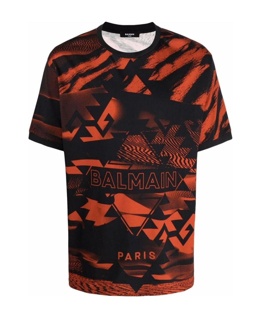 Balmain All Over Printed T-shirt With Logo In Black