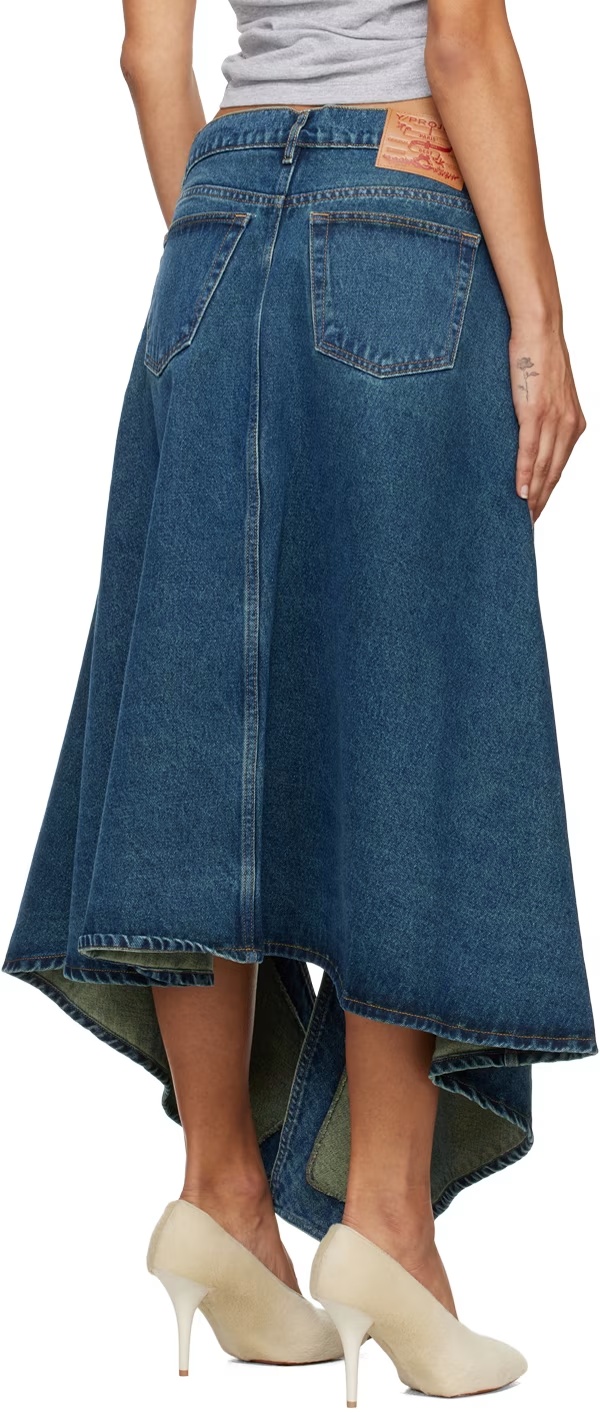 Y/project Y Project Denim Midi Skirt With Cut Out Details In Blue