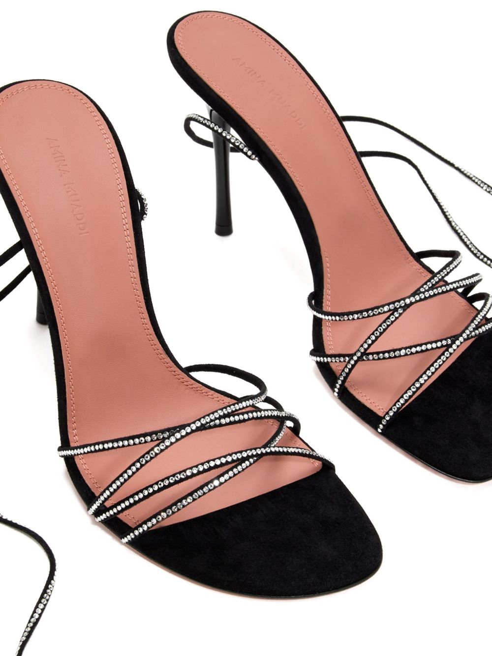 Amina Muaddi 95mm Lori Strappy Embellished Sandals In Black