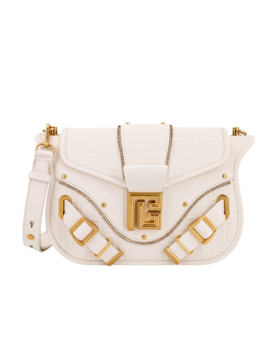 Shop Balmain Blazer Monogram-jacquard Crossbody Bag In Nude