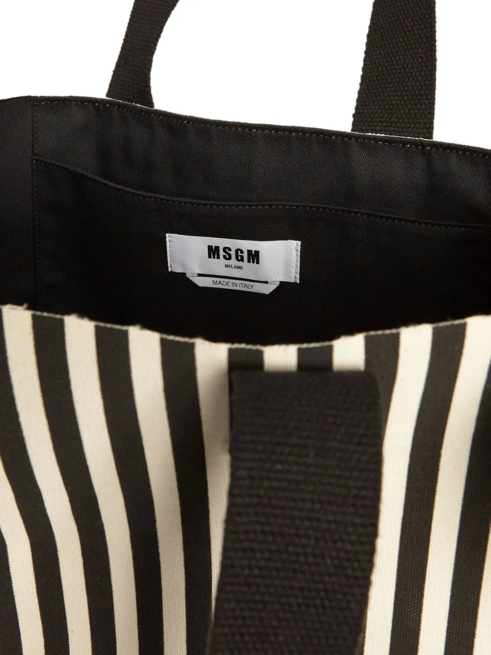 Msgm Striped Tote Bag In Black