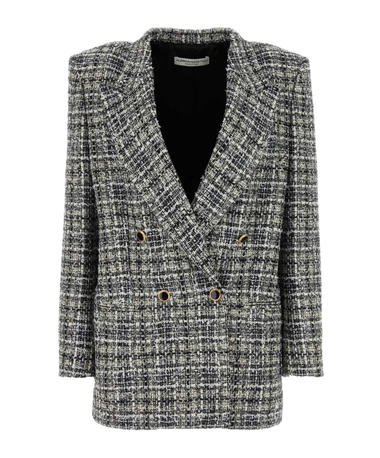 Alessandra Rich Oversized Checked Lurex Tweed Blazer In Black