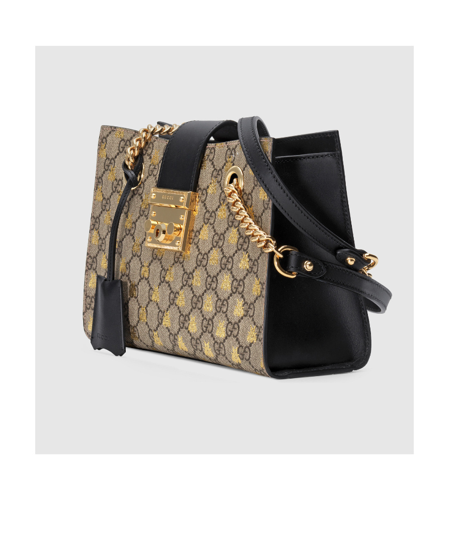 Gucci Padlock Small Gg Bees Shoulder Bag In Nude