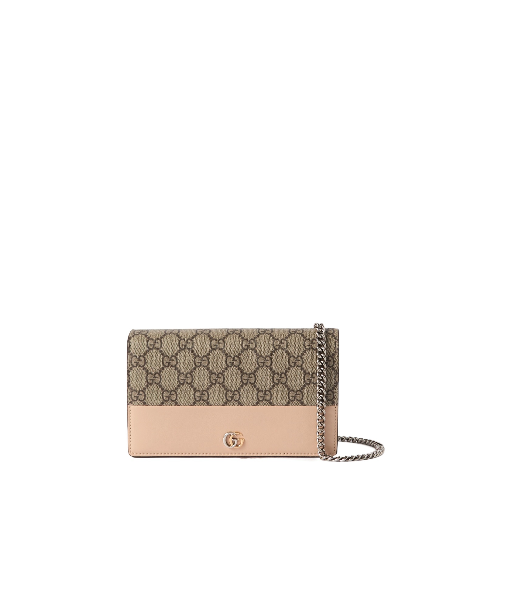Gucci Petite Marmont Leather And Logo-printed Coated-canvas Wallet In Nude