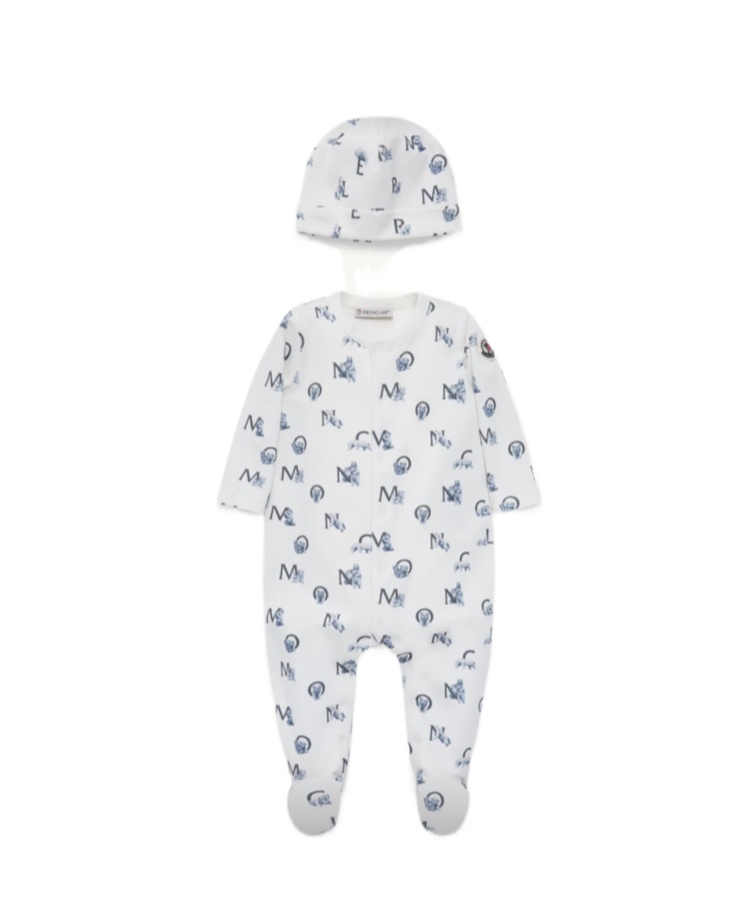 Moncler Enfant All-over Patterned Crewneck Rompers In White