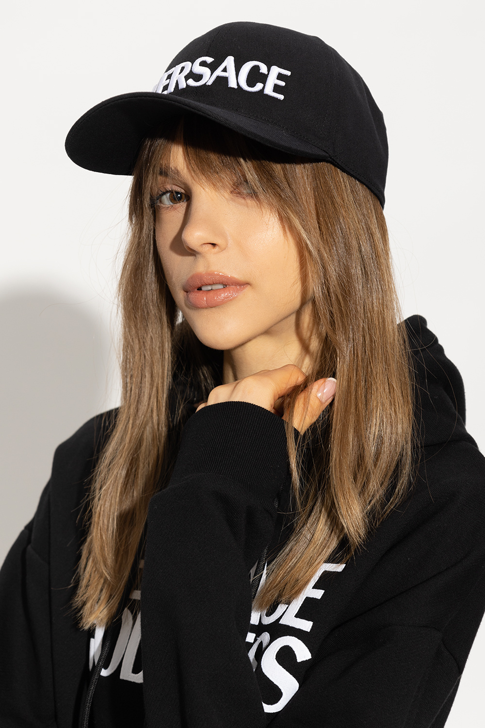 Versace Logo-embroidered Cotton Cap In Black