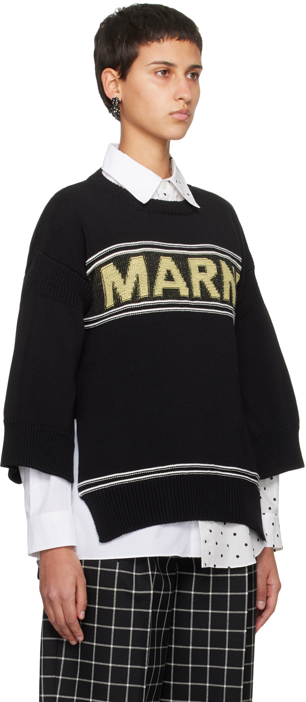 Marni Logo Intarsia Knitted Crewneck Jumper In Black