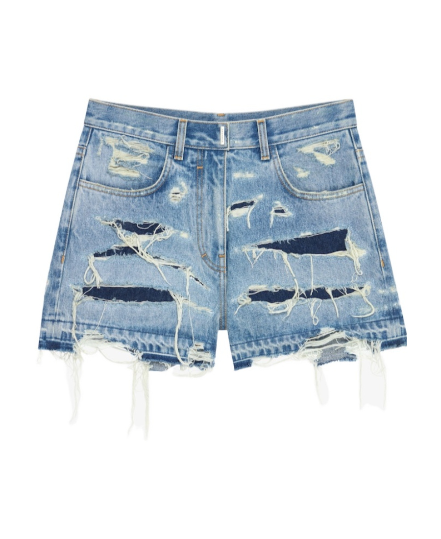 Givenchy Mini Denim Shorts With Broken Holes In Blue