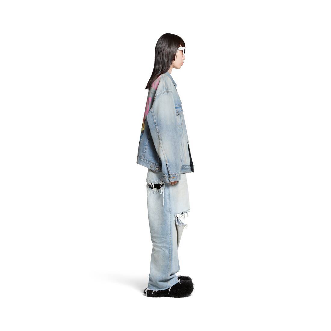Balenciaga Graphic Printed Denim Jacket In Blue
