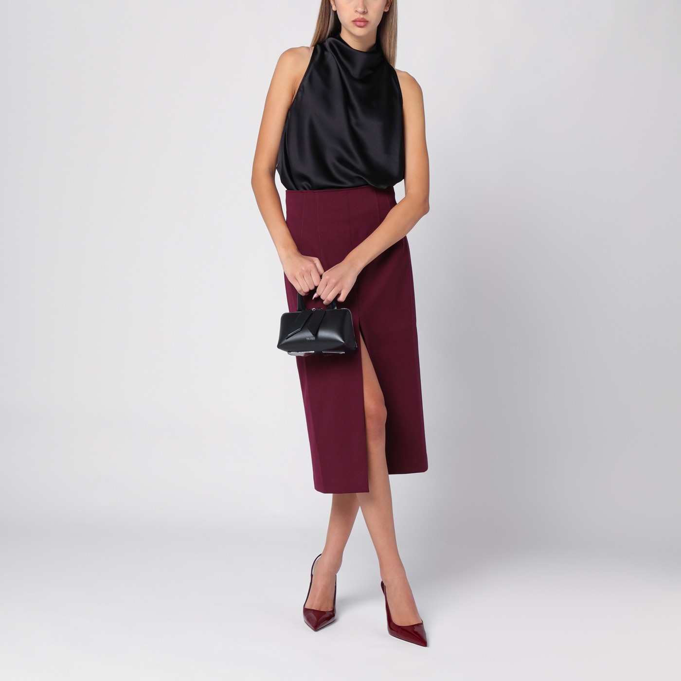 The Andamane Stephanie Burgundy Wool-blend Midi Skirt Women In Burgundy
